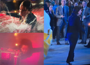 Elizabeth dry and in heels after explosions and hand-to-hand combat in water